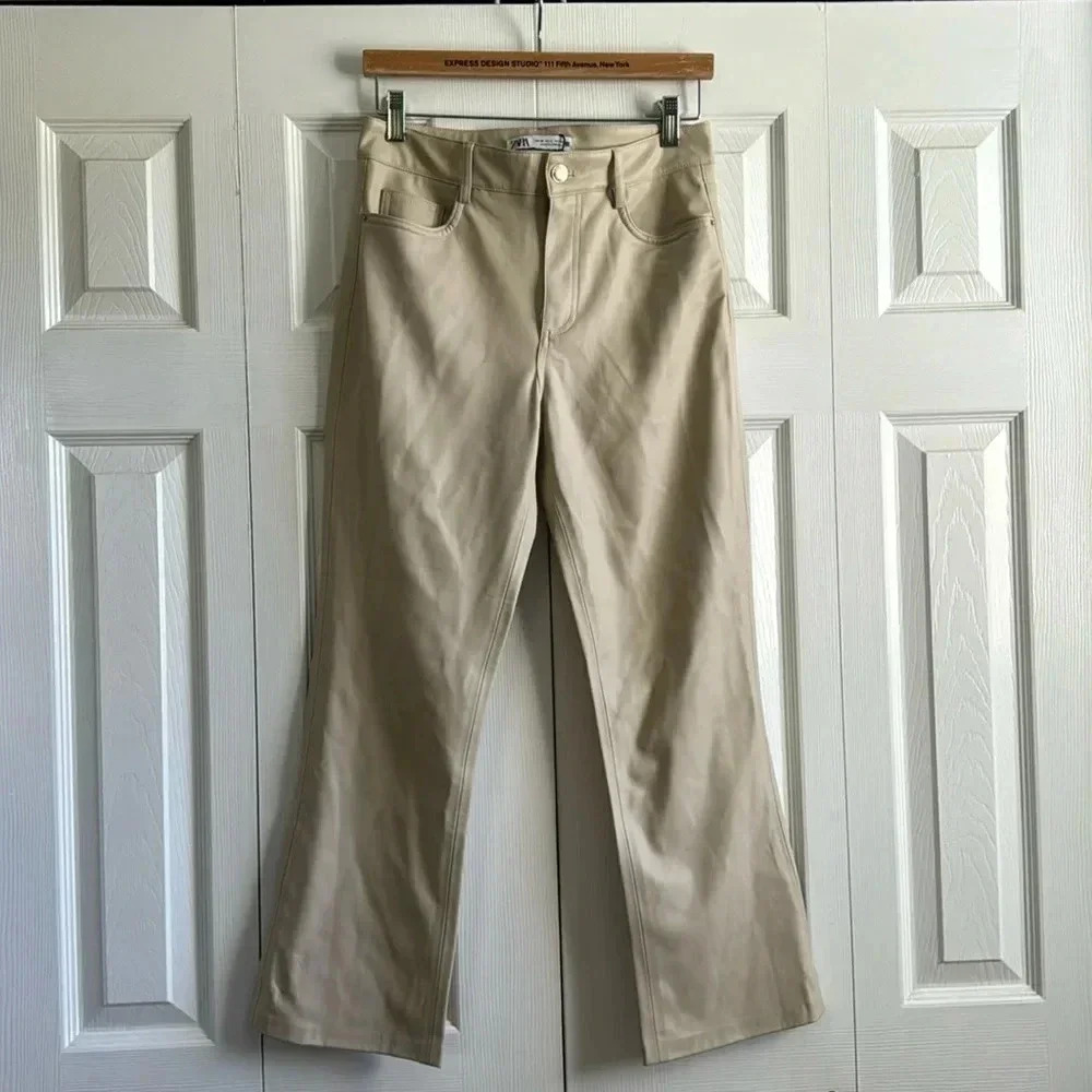 ZARA | Cream | Faux Leather Pants | size 4